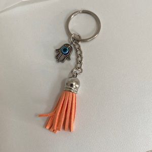 Silver and orange evil eye keychain